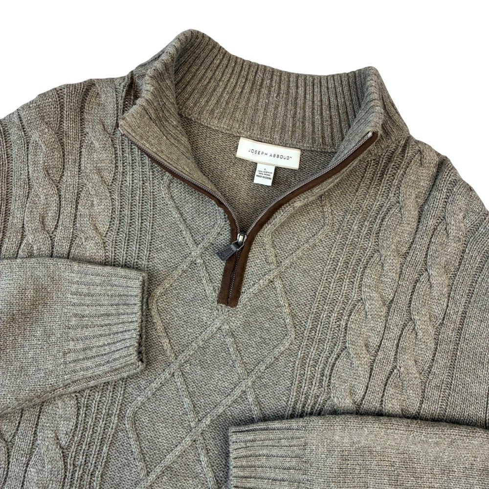 Joseph Abboud Sweater Mens Large Brown Cable Knit Quarter Zip Wool Blend Top
